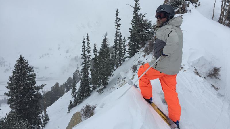 A skier gets ready to plunge down Alta Ski Area's extreme run, Eddie's High Nowhere. The resort has banned snowboarding since the sport was invented. A skier gets ready to plunge down Alta Ski Area's extreme run, Eddie's High Nowhere. The resort has banned snowboarding since the sport was invented.