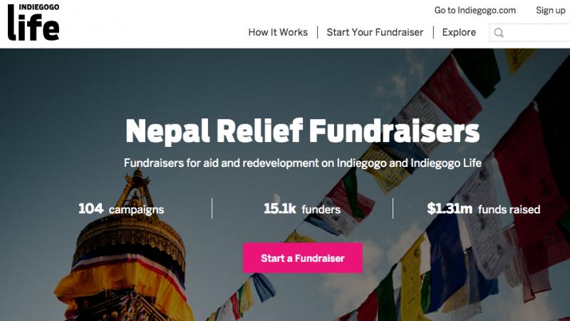 Here's a screenshot of Indiegogo Life's page for Nepal Relief Fundraisers. Here's a screenshot of Indiegogo Life's page for Nepal Relief Fundraisers.