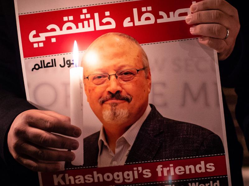 A demonstrator holds a poster of Saudi journalist Jamal Khashoggi during a gathering outside the Saudi Arabia consulate in Istanbul, on Oct. 25, 2018. Khashoggi, a Washington Post contributor, was killed on Oct. 2, 2018 after a visit to the Saudi consulat A demonstrator holds a poster of Saudi journalist Jamal Khashoggi during a gathering outside the Saudi Arabia consulate in Istanbul, on Oct. 25, 2018. Khashoggi, a Washington Post contributor, was killed on Oct. 2, 2018 after a visit to the Saudi consulat