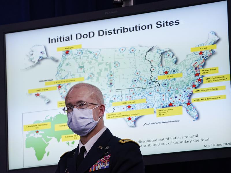 Director of the Defense Health Agency Army Lt. Gen. Ronald Place on Dec. 9. The DOD expects to receive about 44,000 doses of Pfizer's coronavirus vaccine as early as next week. Director of the Defense Health Agency Army Lt. Gen. Ronald Place on Dec. 9. The DOD expects to receive about 44,000 doses of Pfizer's coronavirus vaccine as early as next week.