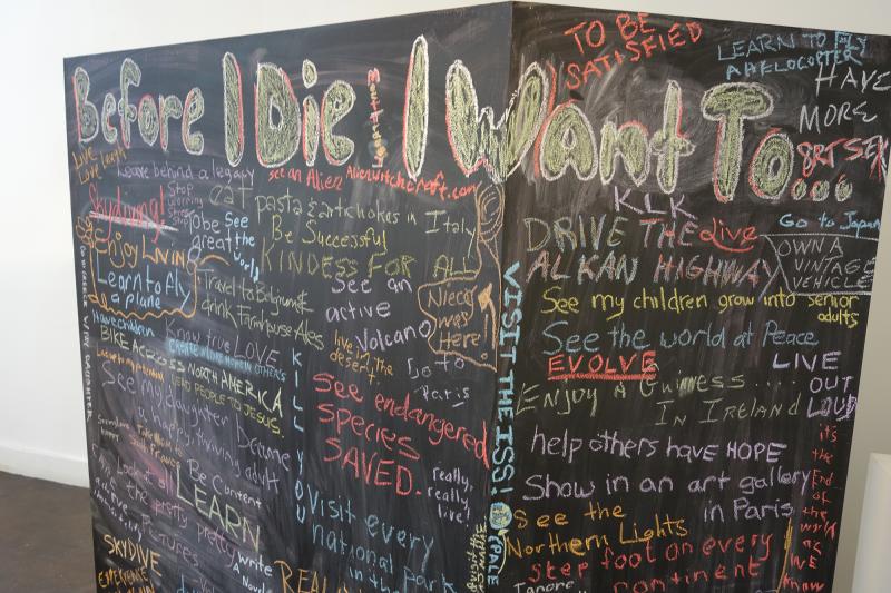 A chalkboard "bucket list" stirred imaginations and got people talking at an Indianapolis festival designed to help make conversations about death easier. A chalkboard "bucket list" stirred imaginations and got people talking at an Indianapolis festival designed to help make conversations about death easier.