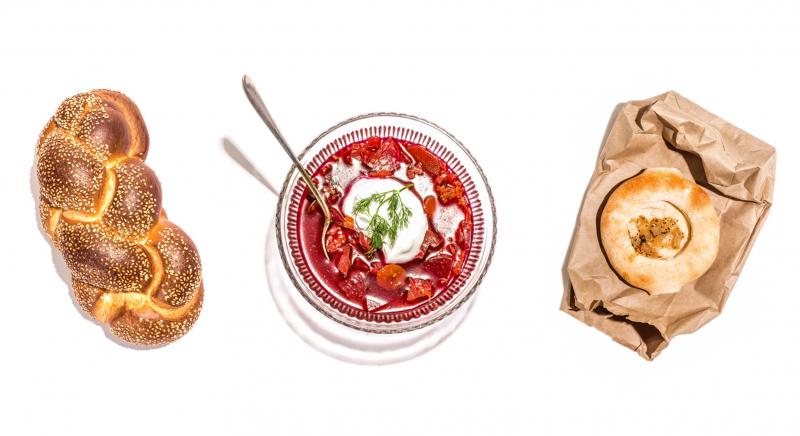 Challah, borscht and a bialy are among the items listed in The 100 Most Jewish Foods. Challah, borscht and a bialy are among the items listed in The 100 Most Jewish Foods.