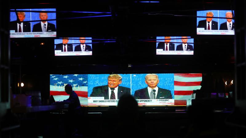 A broadcast of the first debate between President Trump and Democratic nominee Joe Biden is played on TVs at The Abbey in West Hollywood, Calif. A broadcast of the first debate between President Trump and Democratic nominee Joe Biden is played on TVs at The Abbey in West Hollywood, Calif.
