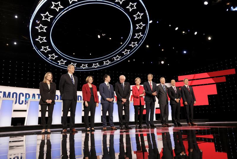 From the Democratic presidential debates hosted in Detroit, candidates (left) Marianne Williamson, Rep. Tim Ryan, Sen. Amy Klobuchar, Mayor Pete Buttigieg, Sen. Bernie Sanders, Sen. Elizabeth Warren, former Rep. Beto O'Rourke former Gov. John Hickenlooper From the Democratic presidential debates hosted in Detroit, candidates (left) Marianne Williamson, Rep. Tim Ryan, Sen. Amy Klobuchar, Mayor Pete Buttigieg, Sen. Bernie Sanders, Sen. Elizabeth Warren, former Rep. Beto O'Rourke former Gov. John Hickenlooper