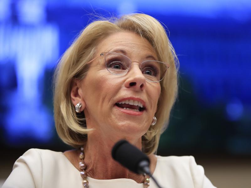 Education Secretary Betsy DeVos testifies before the House Education and Labor Committee in 2019. Education Secretary Betsy DeVos testifies before the House Education and Labor Committee in 2019.