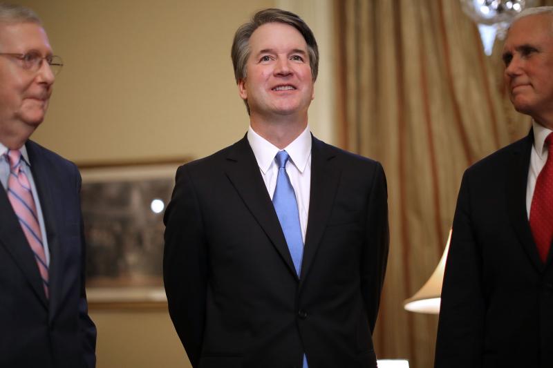 Senate Majority Leader Mitch McConnell (from left), Supreme Court nominee Brett Kavanaugh and Vice President Pence met on Capitol Hill Tuesday, ahead of meetings with Republican senators. Democrats vow to challenge Kavanaugh's nomination in upcoming heari Senate Majority Leader Mitch McConnell (from left), Supreme Court nominee Brett Kavanaugh and Vice President Pence met on Capitol Hill Tuesday, ahead of meetings with Republican senators. Democrats vow to challenge Kavanaugh's nomination in upcoming heari