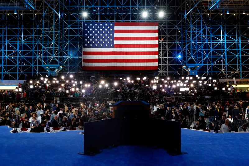 The empty stage for Democratic presidential nominee Hillary Clinton on election night at the Jacob K. Javits Convention Center. The empty stage for Democratic presidential nominee Hillary Clinton on election night at the Jacob K. Javits Convention Center.