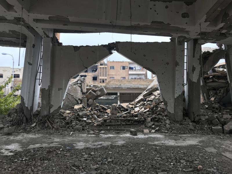 A church near the school was destroyed during the fight to oust ISIS from Raqqa, Syria. A church near the school was destroyed during the fight to oust ISIS from Raqqa, Syria.