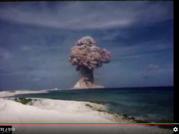 A still from a film recently digitized by a team at Lawrence Livermore National Laboratory. The film shows a 1958 explosion at Bikini Atoll in the Marshall Islands. A still from a film recently digitized by a team at Lawrence Livermore National Laboratory. The film shows a 1958 explosion at Bikini Atoll in the Marshall Islands.