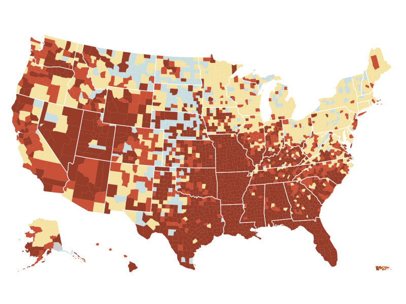 Map of levels of coronavirus transmission by county Map of levels of coronavirus transmission by county