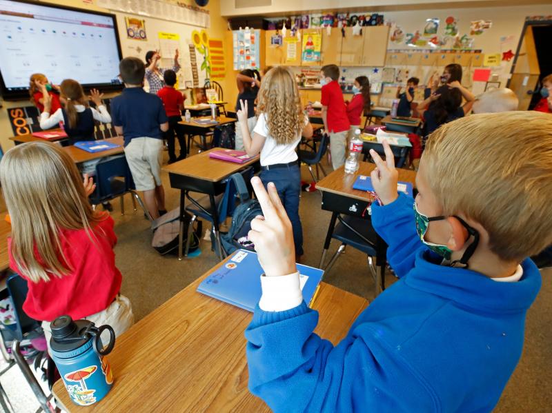 Students wear masks as a teacher instructs them at Freedom Preparatory Academy on Sept. 10, 2020 in Provo, Utah. Students wear masks as a teacher instructs them at Freedom Preparatory Academy on Sept. 10, 2020 in Provo, Utah.