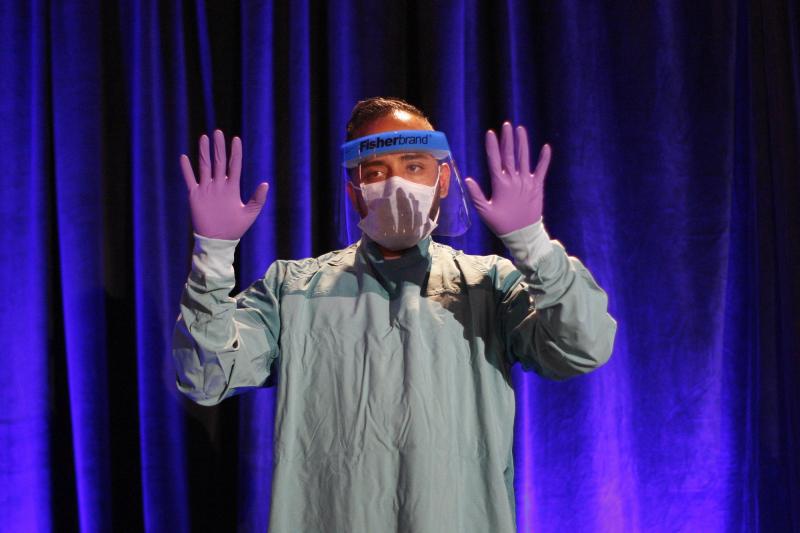 One of the most commonly heard Ebola acronyms is PPE, for personal protective equipment. Above, the proper way to don PPE is demonstrated at a CDC presentation. If you're not sure what CDC stands for, see the list of acronyms below. One of the most commonly heard Ebola acronyms is PPE, for personal protective equipment. Above, the proper way to don PPE is demonstrated at a CDC presentation. If you're not sure what CDC stands for, see the list of acronyms below.