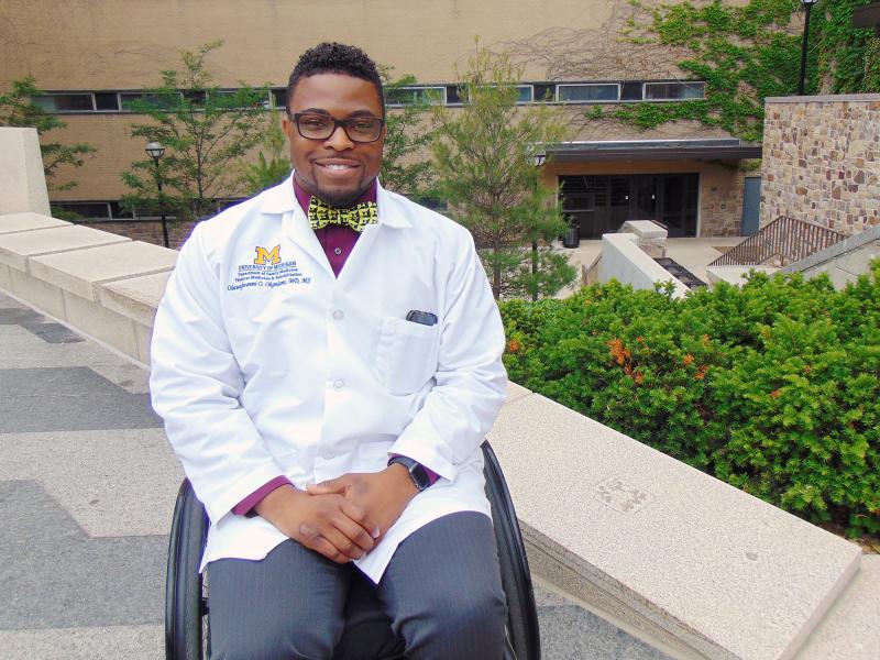 Feranmi Okanlami, a doctor at Michigan Medicine, became partially paralyzed after an accident in 2013, during his medical residency. Feranmi Okanlami, a doctor at Michigan Medicine, became partially paralyzed after an accident in 2013, during his medical residency.