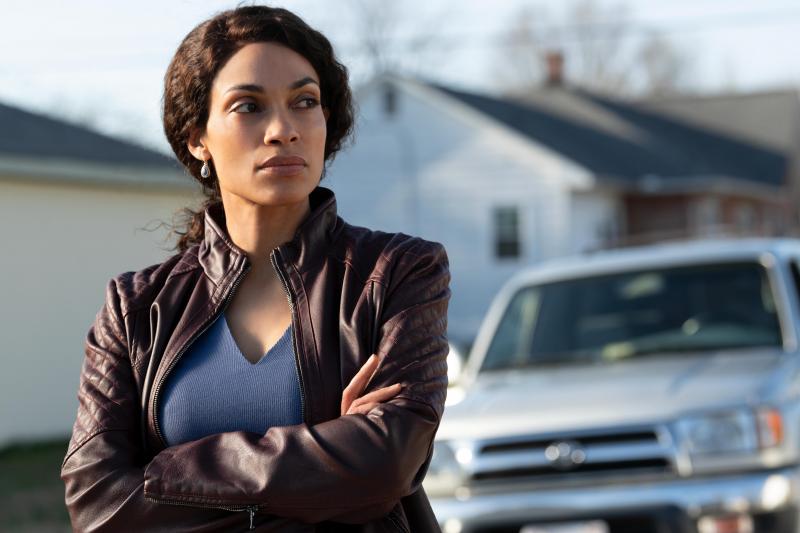 Bridget Meyer, played by Rosario Dawson, is in the field investigating pill mills in a recent episode of Hulu's Dopesick. Bridget Meyer, played by Rosario Dawson, is in the field investigating pill mills in a recent episode of Hulu's Dopesick.