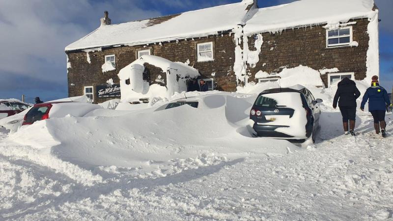 The Tan Hill Inn, in northern England, on Saturday. Dozens of people, mostly strangers, were stranded here for the weekend by snow and dangerous conditions. The Tan Hill Inn, in northern England, on Saturday. Dozens of people, mostly strangers, were stranded here for the weekend by snow and dangerous conditions.