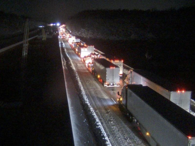 A closed section of Interstate 95 near Fredericksburg, Va., on Tuesday. Both northbound and southbound sections of the highway were closed due to snow and ice. A closed section of Interstate 95 near Fredericksburg, Va., on Tuesday. Both northbound and southbound sections of the highway were closed due to snow and ice.