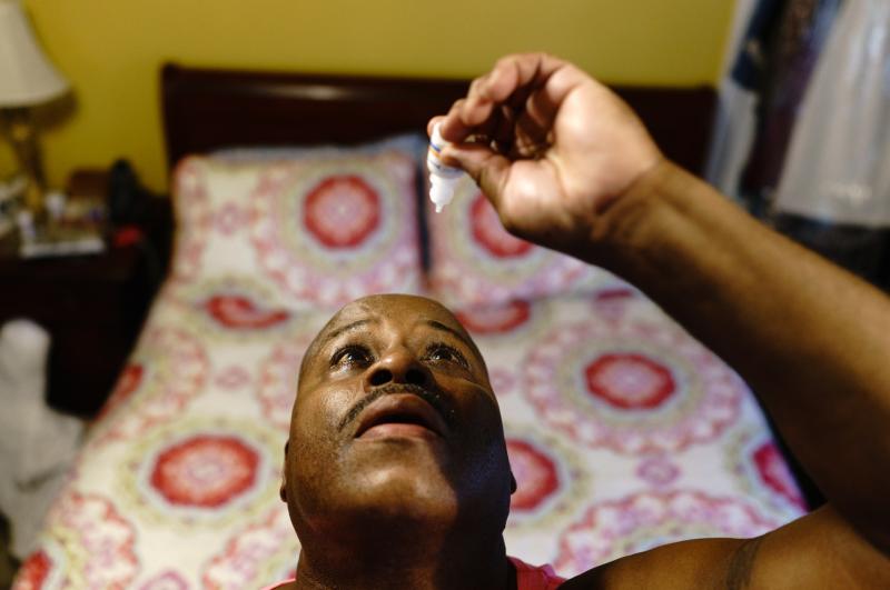 Gregory Matthews has glaucoma and uses prescription eyedrops. The dropper's opening creates a bigger drop than he needs, causing him to run out of his medication before the prescription is ready to refill. Gregory Matthews has glaucoma and uses prescription eyedrops. The dropper's opening creates a bigger drop than he needs, causing him to run out of his medication before the prescription is ready to refill.