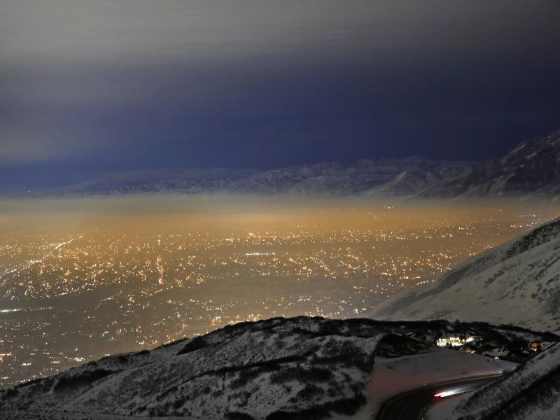Smog filled Utah's Salt Lake Valley in January 2017. Winter weather in the area often traps air pollution that is bad for public health. Smog filled Utah's Salt Lake Valley in January 2017. Winter weather in the area often traps air pollution that is bad for public health.