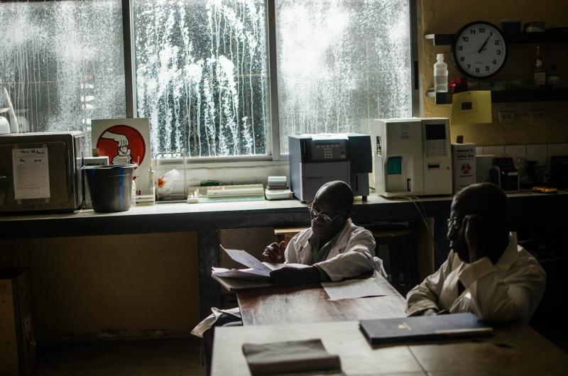 The windows at Redemption Hospital in Monrovia, where Ebola cases are treated, are streaked with chlorinated water as a disinfectant. The windows at Redemption Hospital in Monrovia, where Ebola cases are treated, are streaked with chlorinated water as a disinfectant.