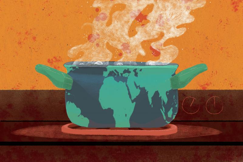 Climate change earth, boiling pot of water Climate change earth, boiling pot of water