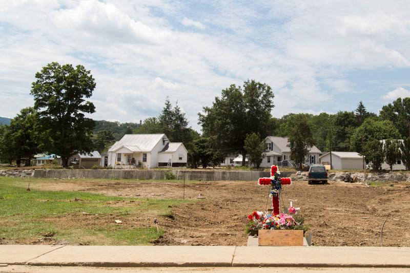 A small memorial marks the former homestead of the Nicely family, who died in the June flooding of White Sulphur Springs, W. Va. A small memorial marks the former homestead of the Nicely family, who died in the June flooding of White Sulphur Springs, W. Va.