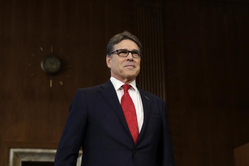 Former Texas Gov. Rick Perry takes a seat before the Senate Energy and Natural Resources Committee hearing on his nomination to be energy secretary on Jan. 19, 2017. Former Texas Gov. Rick Perry takes a seat before the Senate Energy and Natural Resources Committee hearing on his nomination to be energy secretary on Jan. 19, 2017.