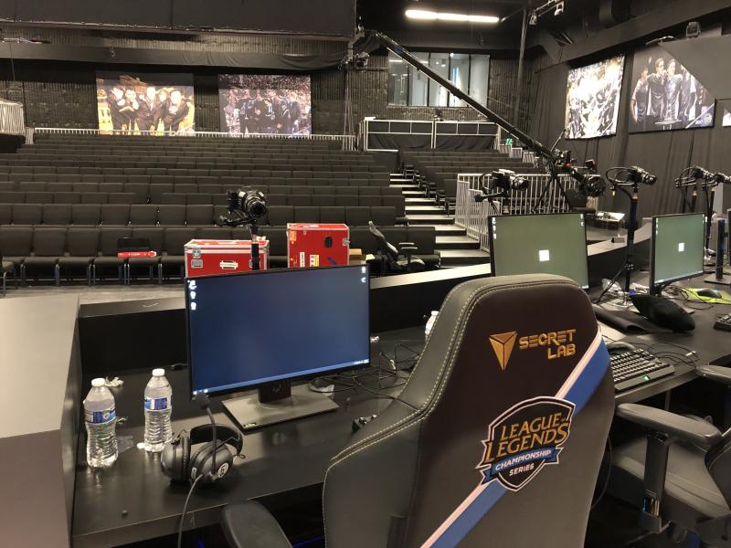 The view from onstage at the Battle Arena in Los Angeles. This is the 375-seat arena that holds regular season games for teams competing in the North American Esports league called the League Championship Series (LCS). The 10 teams in the LCS play League The view from onstage at the Battle Arena in Los Angeles. This is the 375-seat arena that holds regular season games for teams competing in the North American Esports league called the League Championship Series (LCS). The 10 teams in the LCS play League