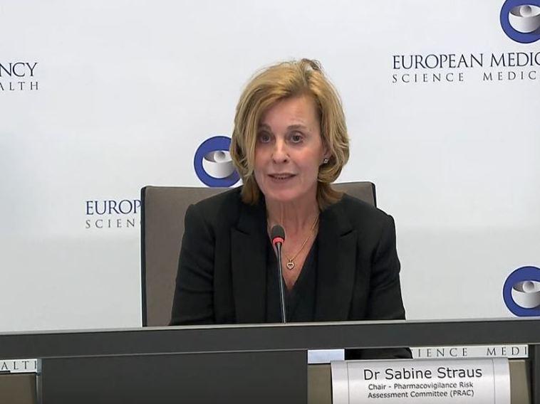 Dr. Sabine Straus, chair of the European Medicines Agency's Pharmacovigilance Risk Assessment Committee, said Thursday that the committee had concluded there is no increase in the overall risk of blood clots with the AstraZeneca vaccine. Dr. Sabine Straus, chair of the European Medicines Agency's Pharmacovigilance Risk Assessment Committee, said Thursday that the committee had concluded there is no increase in the overall risk of blood clots with the AstraZeneca vaccine.