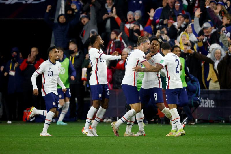Weston McKennie (No. 8) of the United States is congratulated by his teammates after scoring a goal during the FIFA World Cup 2022 Qualifier match against Mexico at TQL Stadium on Nov. 12, 2021, in Cincinnati. The U.S. defeated Mexico 2-0. Weston McKennie (No. 8) of the United States is congratulated by his teammates after scoring a goal during the FIFA World Cup 2022 Qualifier match against Mexico at TQL Stadium on Nov. 12, 2021, in Cincinnati. The U.S. defeated Mexico 2-0.