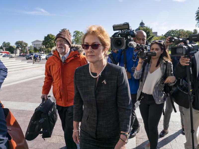 Former U.S. Ambassador to Ukraine Marie Yovanovitch testified Oct. 11 as part of the House impeachment inquiry into President Trump. The full transcript of her testimony was released Monday. Former U.S. Ambassador to Ukraine Marie Yovanovitch testified Oct. 11 as part of the House impeachment inquiry into President Trump. The full transcript of her testimony was released Monday.