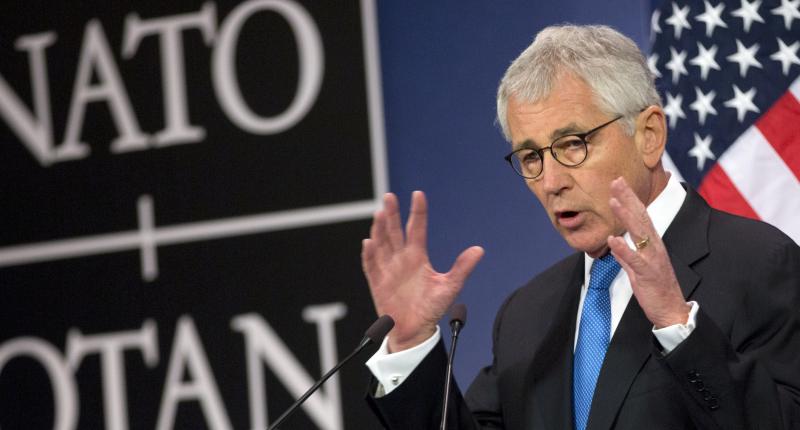 Chuck Hagel, then U.S. defense secretary, speaks during a media conference at NATO headquarters in Brussels in 2015. Chuck Hagel, then U.S. defense secretary, speaks during a media conference at NATO headquarters in Brussels in 2015.