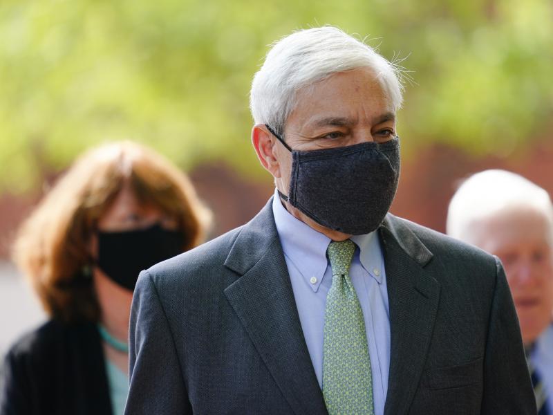 Former Penn State President Graham Spanier walks from the Dauphin County Courthouse in Harrisburg, Pa., after a hearing on Wednesday. A judge said Spanier must report to jail on July 9 to begin serving at least two months for endangering the welfare of ch Former Penn State President Graham Spanier walks from the Dauphin County Courthouse in Harrisburg, Pa., after a hearing on Wednesday. A judge said Spanier must report to jail on July 9 to begin serving at least two months for endangering the welfare of ch