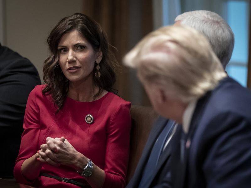 South Dakota Gov. Kristi Noem meets with President Trump and Vice President Pence at the White House in December. This month, she was one of the first governors to reject the president's offer of additional unemployment assistance. South Dakota Gov. Kristi Noem meets with President Trump and Vice President Pence at the White House in December. This month, she was one of the first governors to reject the president's offer of additional unemployment assistance.