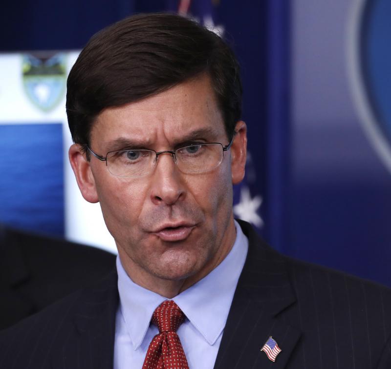 Defense Secretary Mark Esper speaks about the coronavirus in the James Brady Press Briefing Room of the White House on Wednesday. Defense Secretary Mark Esper speaks about the coronavirus in the James Brady Press Briefing Room of the White House on Wednesday.