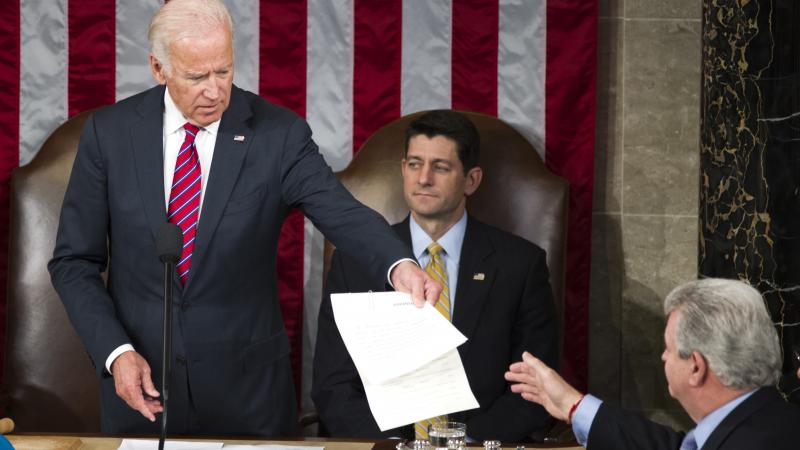 Then-Vice President Joe Biden presides over a joint session of Congress in January 2017 to formally name Donald Trump as president-elect. Then-Vice President Joe Biden presides over a joint session of Congress in January 2017 to formally name Donald Trump as president-elect.