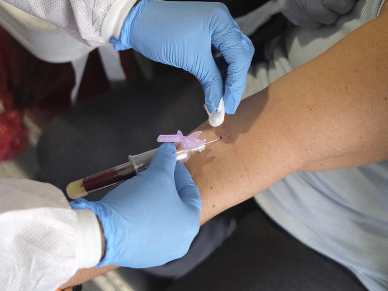Deputy Chief Patricia Cassidy of the Jersey City Police Department has blood drawn to test for coronavirus antibodies in Jersey City, N.J., on Monday. Deputy Chief Patricia Cassidy of the Jersey City Police Department has blood drawn to test for coronavirus antibodies in Jersey City, N.J., on Monday.