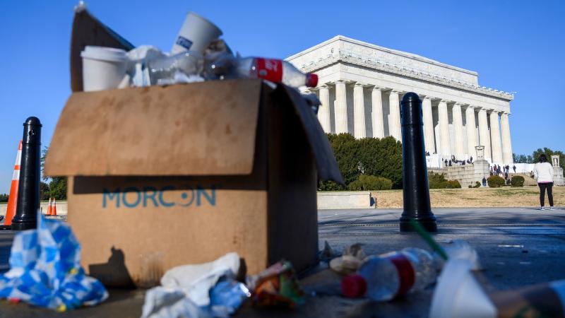 A box of trash overflows near the Lincoln Memorial in Washington, D.C., this week as some government services have been stopped during a partial government shutdown. A box of trash overflows near the Lincoln Memorial in Washington, D.C., this week as some government services have been stopped during a partial government shutdown.