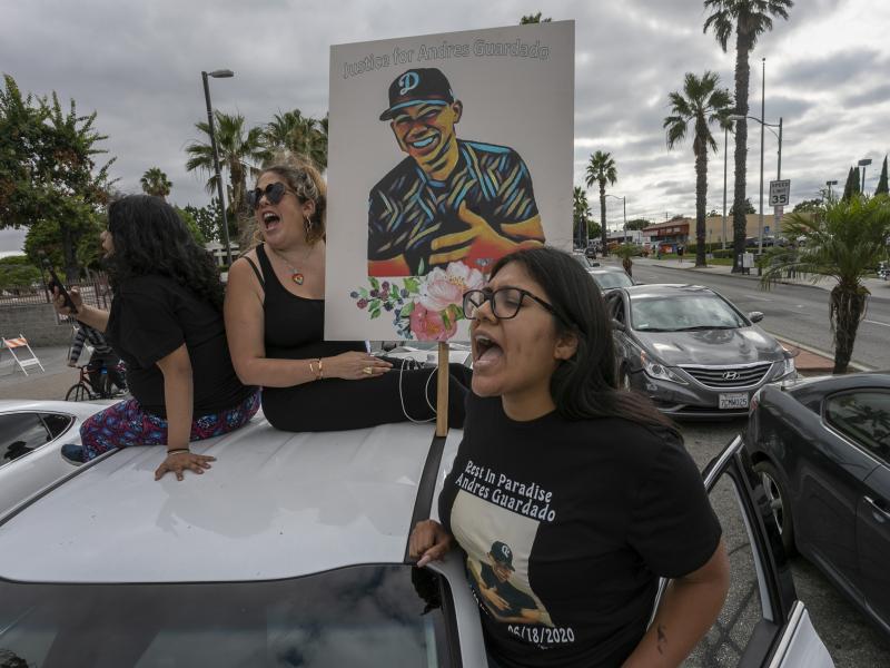 Activists and relatives of Andres Guardado, who was shot and killed by an LA County sheriff's deputy in Gardena, called for justice last month. An independent autopsy has found Guardado was shot five times in the back. Activists and relatives of Andres Guardado, who was shot and killed by an LA County sheriff's deputy in Gardena, called for justice last month. An independent autopsy has found Guardado was shot five times in the back.