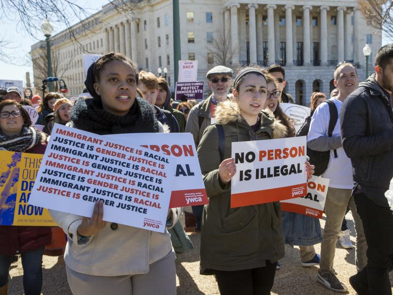 Deferred Action for Childhood Arrival recipients and other young immigrants rally at the U.S. Capitol in Washington in March. A federal appeals court has blocked the Trump administration's effort to end the program. Deferred Action for Childhood Arrival recipients and other young immigrants rally at the U.S. Capitol in Washington in March. A federal appeals court has blocked the Trump administration's effort to end the program.