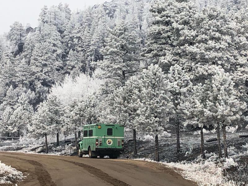 Light snow dusts the trees near the Cameron Peak Fire in Rocky Mountain National Park in Colorado on Friday. Light snow dusts the trees near the Cameron Peak Fire in Rocky Mountain National Park in Colorado on Friday.