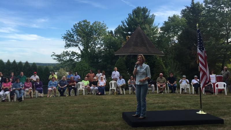 Fiorina speaks to voters in Dover, N.H., on Saturday. She has said of Wednesday's debate: "Many people don't know me yet. So it's an opportunity to introduce myself." Fiorina speaks to voters in Dover, N.H., on Saturday. She has said of Wednesday's debate: "Many people don't know me yet. So it's an opportunity to introduce myself."