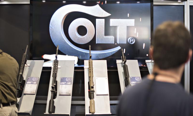 Colt's booth at a National Rifle Association exhibit in Nashville, Tenn., on April 11. Colt's booth at a National Rifle Association exhibit in Nashville, Tenn., on April 11.
