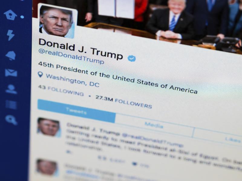 This April 3 photo, taken in Washington, DC, shows President Donald Trump's Twitter feed. Some Twitter users argue Trump is violating the First Amendment by blocking people from his feed after they posted negative comments. This April 3 photo, taken in Washington, DC, shows President Donald Trump's Twitter feed. Some Twitter users argue Trump is violating the First Amendment by blocking people from his feed after they posted negative comments.