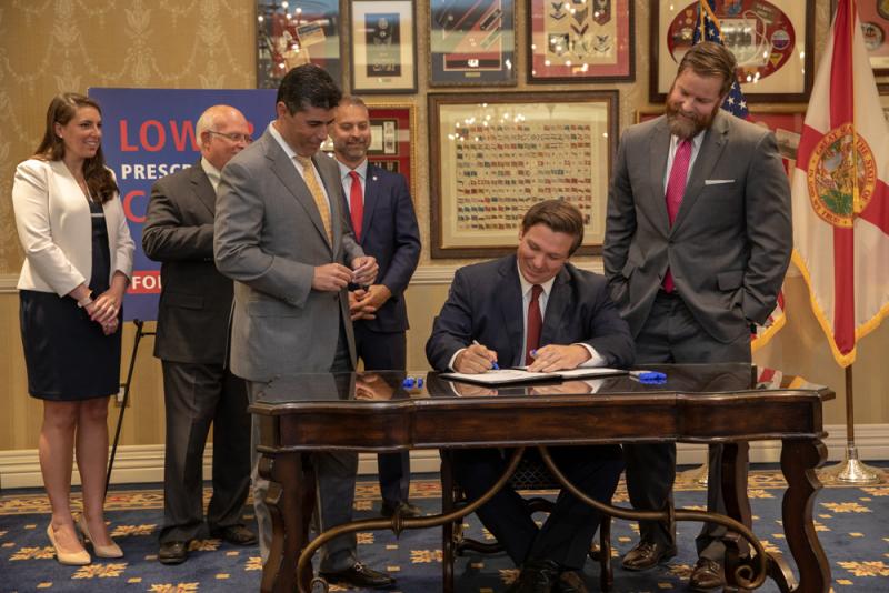 Gov. Ron DeSantis signed Florida's prescription drug importation program into law last week at The Villages, a large retirement community outside Orlando. Gov. Ron DeSantis signed Florida's prescription drug importation program into law last week at The Villages, a large retirement community outside Orlando.