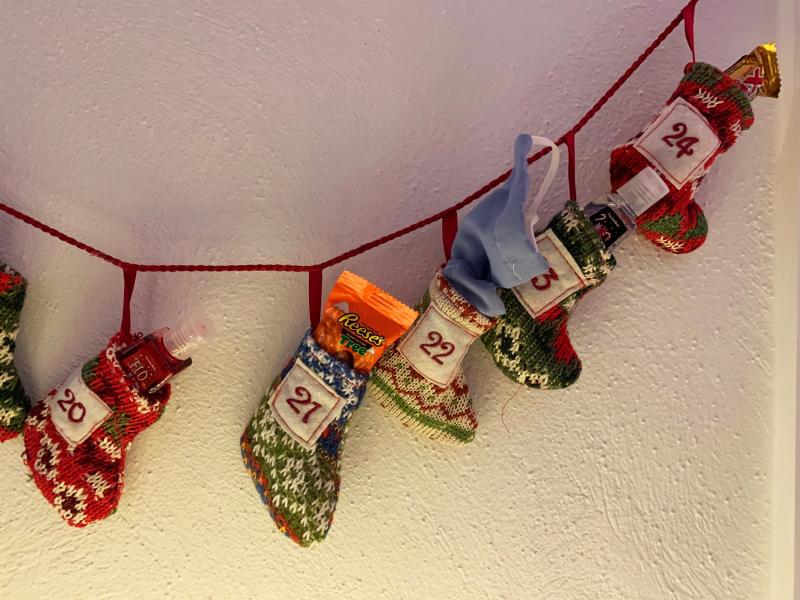 Kathleen Murray gave family members Advent calendars that, alongside candy, included hand sanitizer and masks. "It's the closest thing to safety that you can give them," she said. Kathleen Murray gave family members Advent calendars that, alongside candy, included hand sanitizer and masks. "It's the closest thing to safety that you can give them," she said.