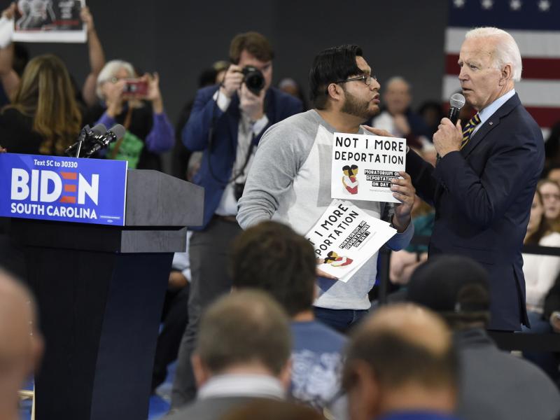 While campaigning in November 2019, Joe Biden talked with a protester about his stance on deportations at a town hall at Lander University in Greenwood, S.C. The Biden administration says it will rein in Immigration and Customs Enforcement, starting with While campaigning in November 2019, Joe Biden talked with a protester about his stance on deportations at a town hall at Lander University in Greenwood, S.C. The Biden administration says it will rein in Immigration and Customs Enforcement, starting with