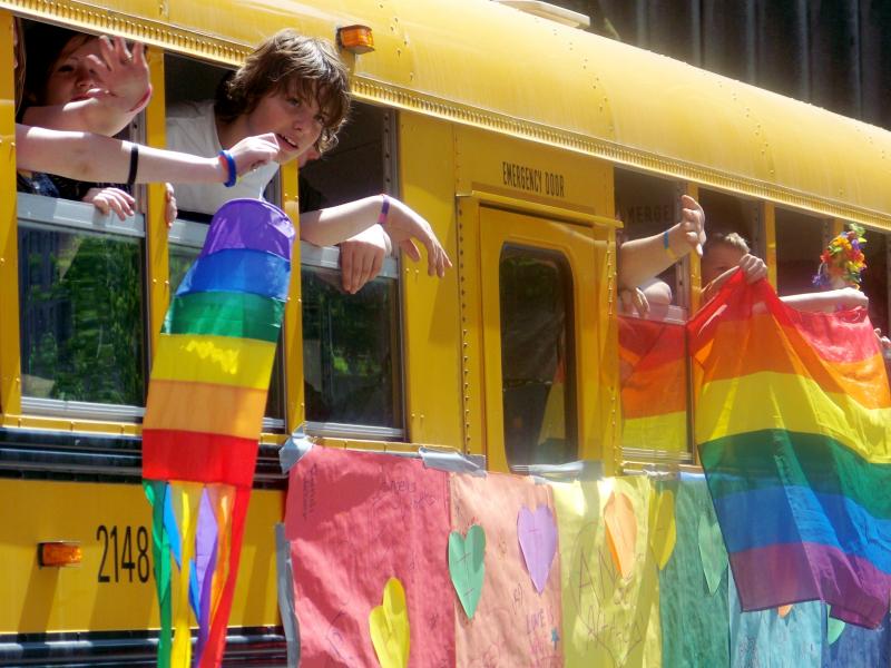 Gay-straight alliance school bus at Seattle Pride, 2008. Gay-straight alliance school bus at Seattle Pride, 2008.