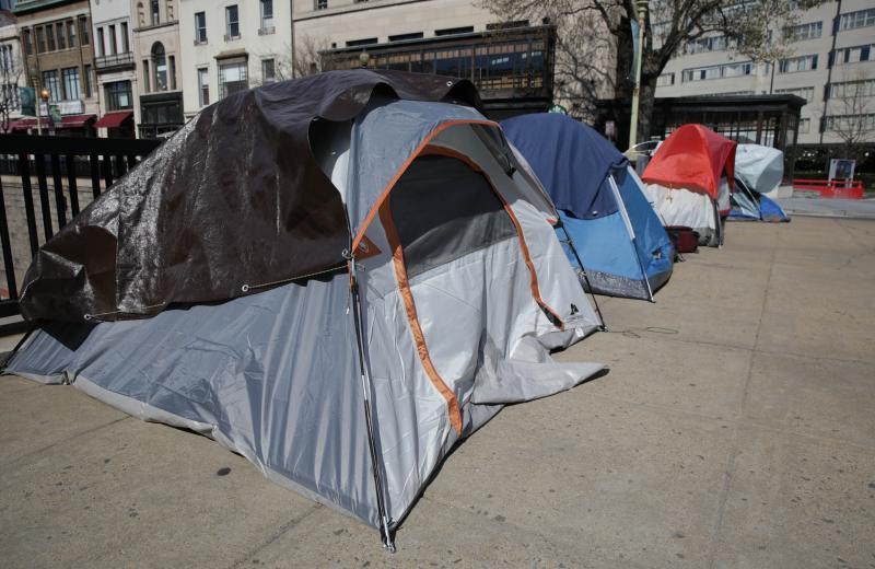 Tents of homeless people line a street in Washington, D.C., in April. Tents of homeless people line a street in Washington, D.C., in April.