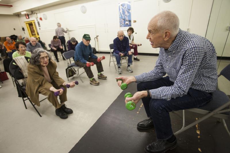 John David, 73, teaches fitness classes to help older people stay healthy and fit. Here he teaches an hourlong class at the 92nd Street Y in New York City. John David, 73, teaches fitness classes to help older people stay healthy and fit. Here he teaches an hourlong class at the 92nd Street Y in New York City.