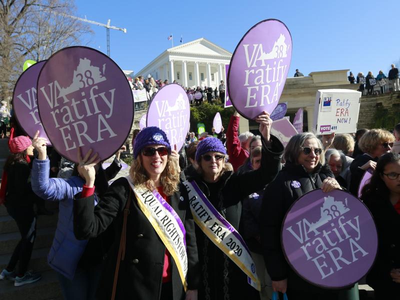 Equal Rights Amendment supporters demonstrate outside the Virginia State Capitol in Richmond on Jan. 8. Equal Rights Amendment supporters demonstrate outside the Virginia State Capitol in Richmond on Jan. 8.